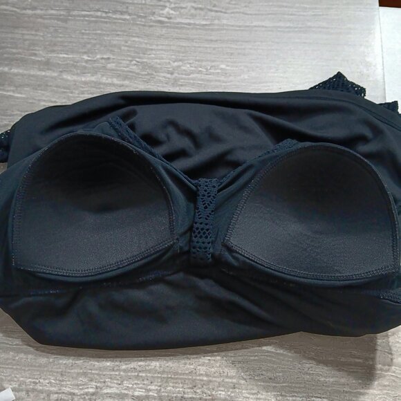 Black‎ Swim Tankini Top Faux Fly Away Front Flowy Ruffled Crochet Size 2XL - Picture 8 of 9